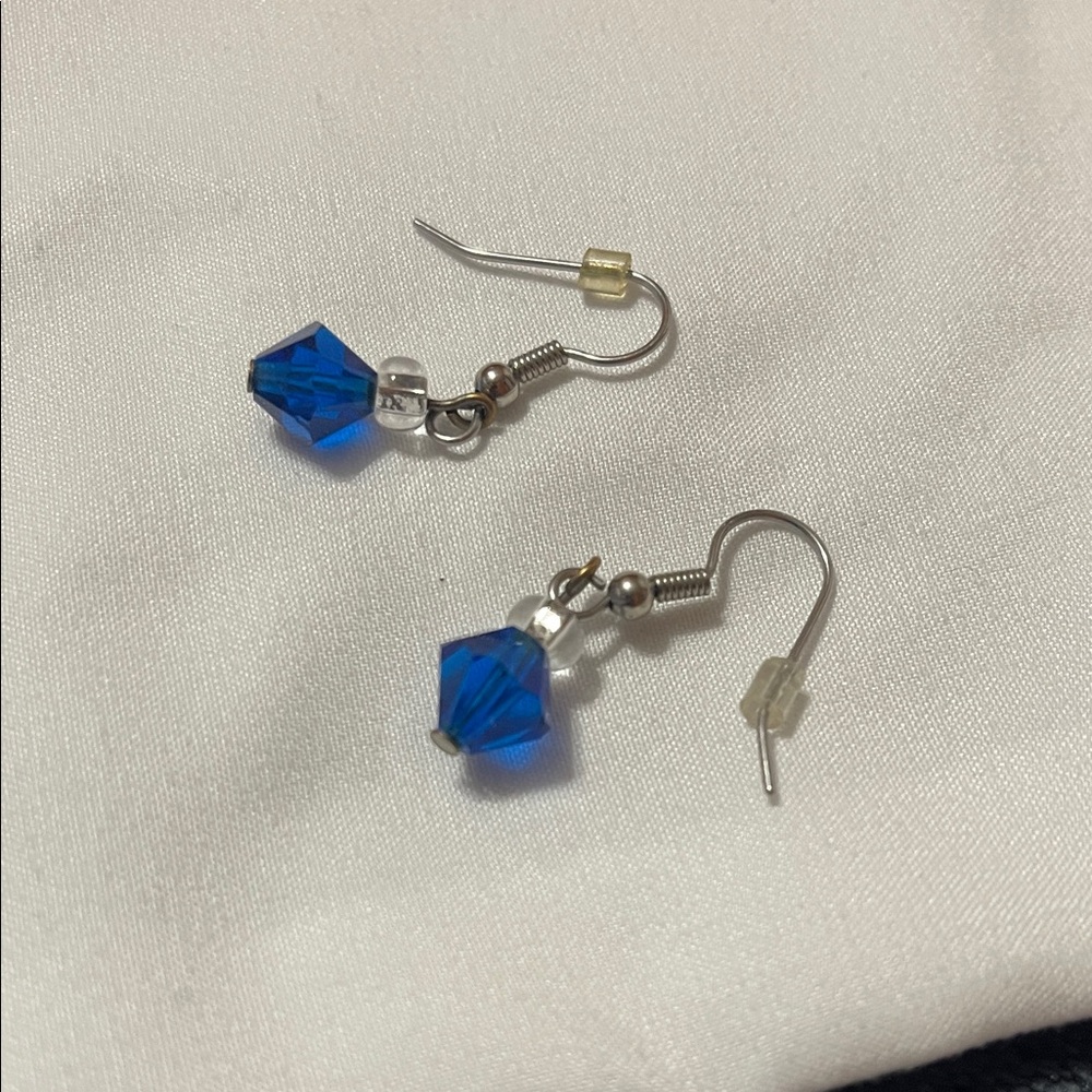 Blue & Silver Dangle Earrings 4 Pairs Floral Heart Drop Earrings Costume Jewelry - Picture 5 of 12